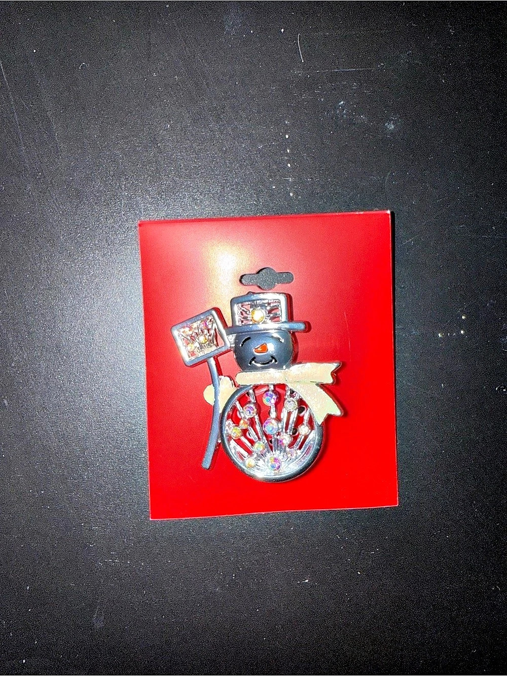 Snowman Holiday Brooch in Red
